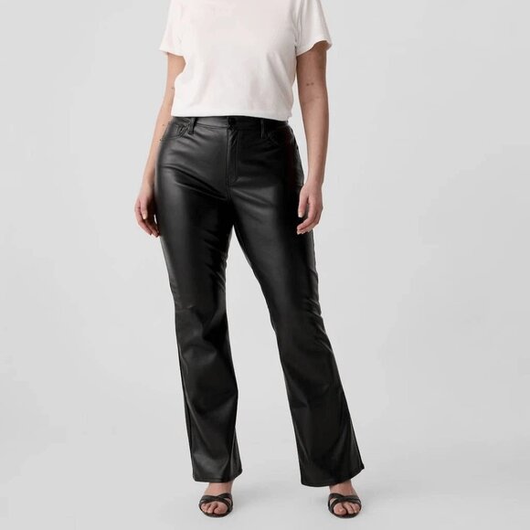 NWT GAP  30S /10 Short Black Mid Rise Boot Cut Vegan Leather Baby Boot Jeans - Picture 1 of 7